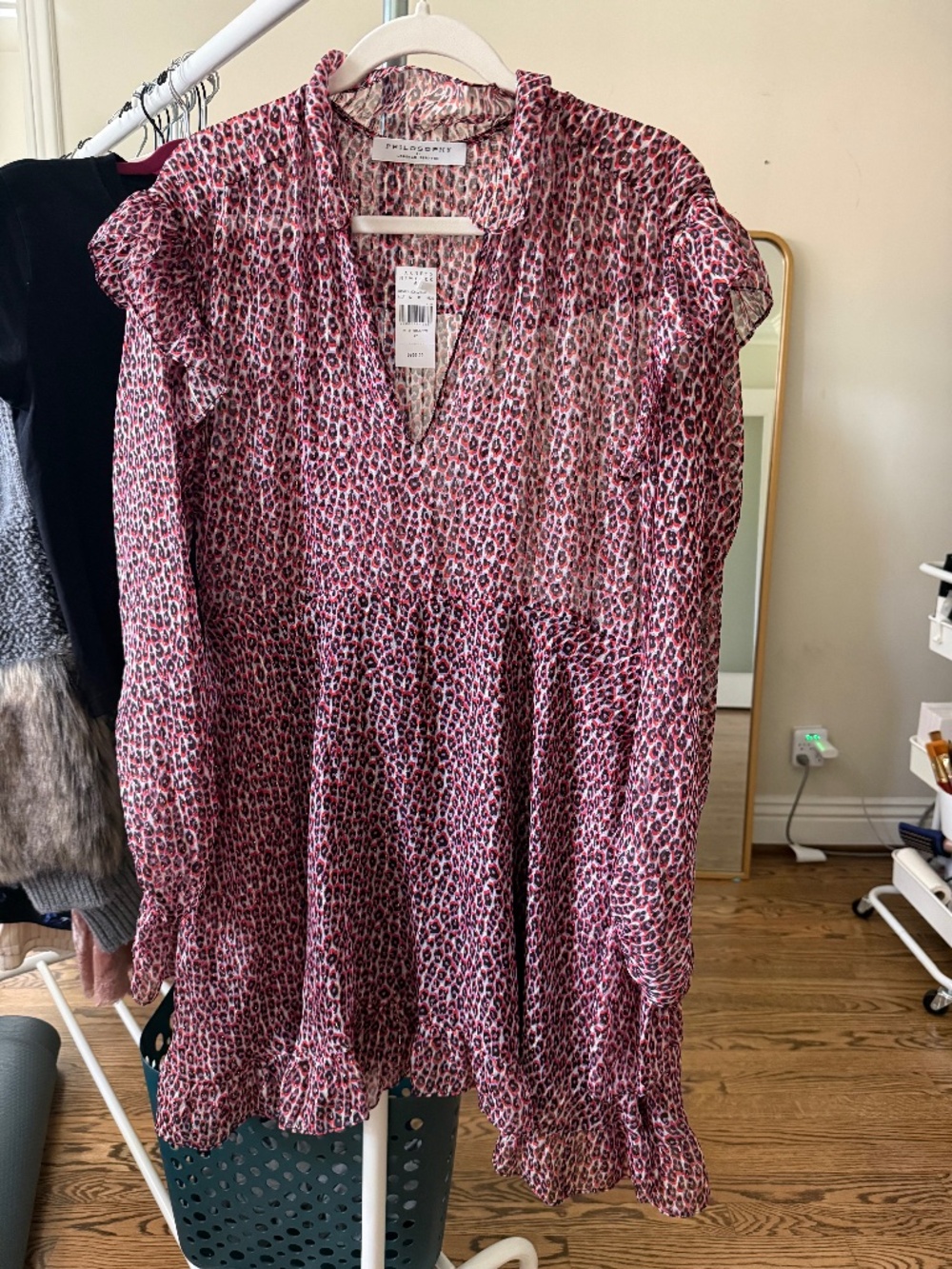 NWT philosophy di Lorenzo Serafini Leopard Print Ruffle Dress IT 42